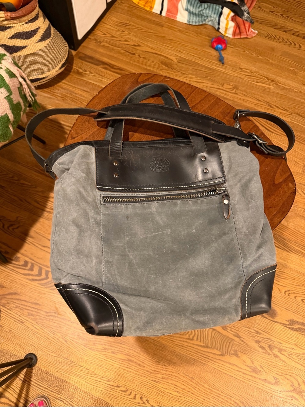Wolverine Gray Canvas Messenger Bag with Black Leather Trim